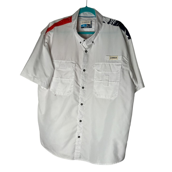 Magellan Men's Button-up Shirt Size XL in White w/American Flag Relaxed Fit - Picture 1 of 7